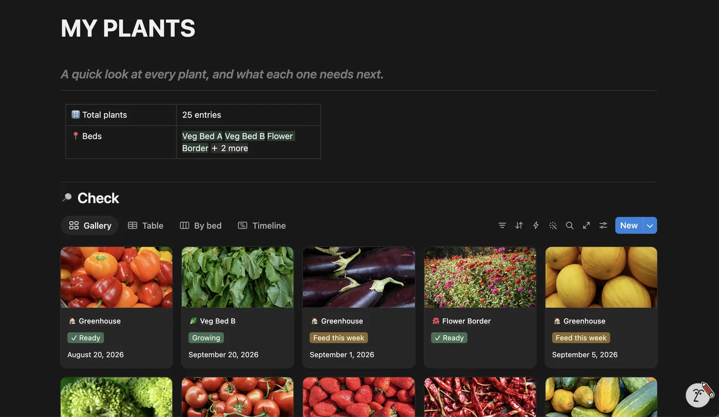 GardenHQ real product screenshot: My Plants gallery view