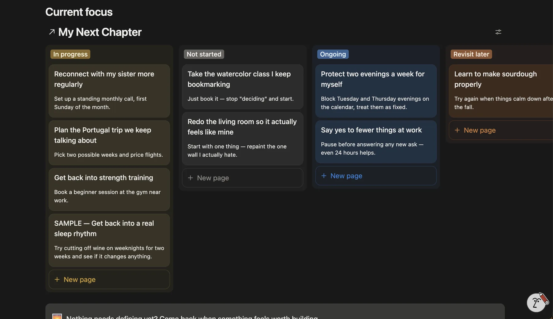 MidlifeHQ real product screenshot: My Next Chapter