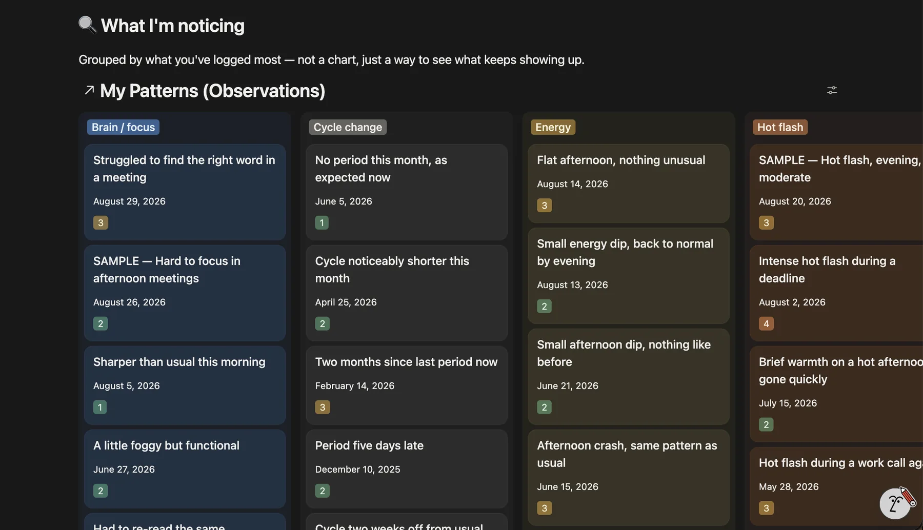 MidlifeHQ real product screenshot: My Patterns