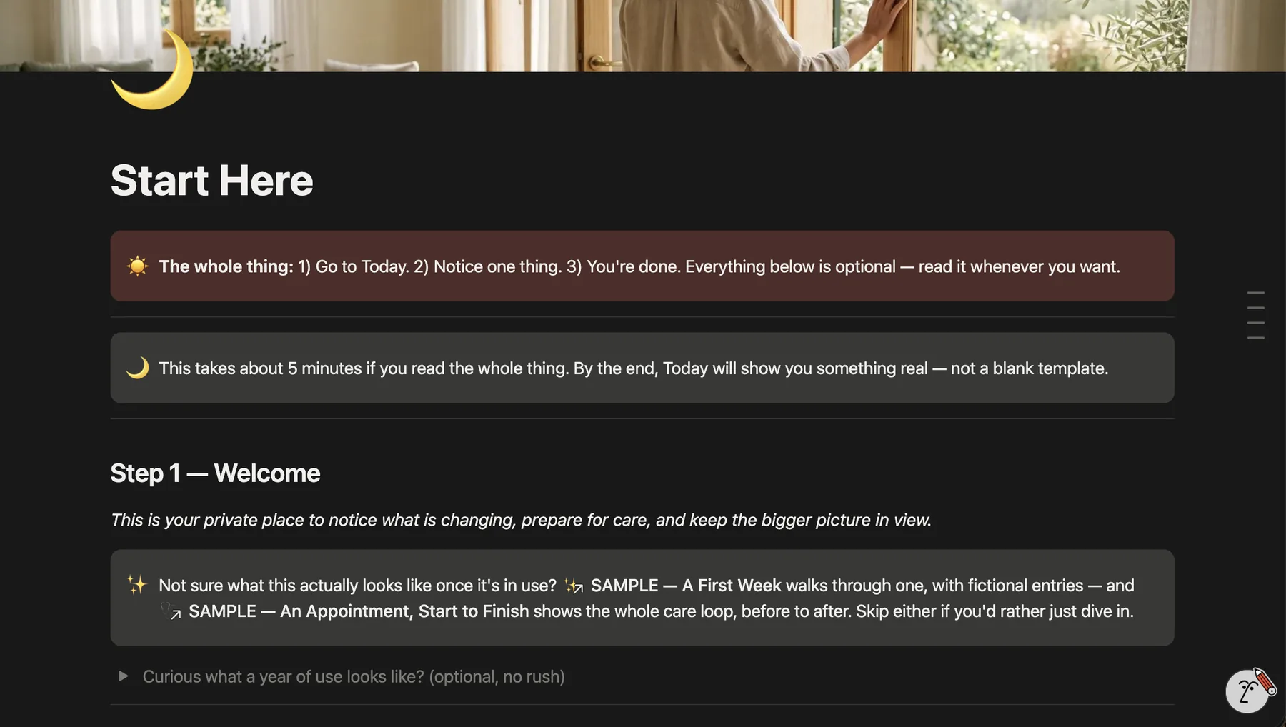 MidlifeHQ real product screenshot: Start Here
