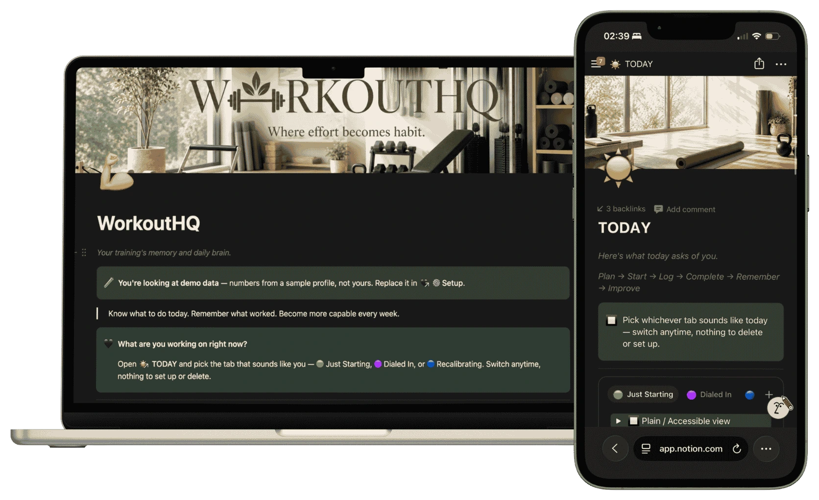 WorkoutHQ home system, with Today, Overview, Lift Registry and Memory